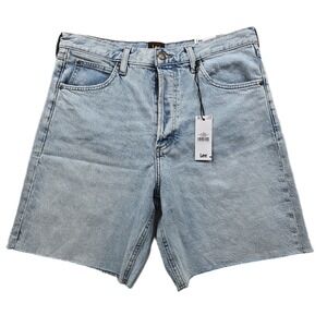 Lee Denim Shorts Mens 30 Light Wash Jean Cotton Slouch Bermuda Raw Hem NEW